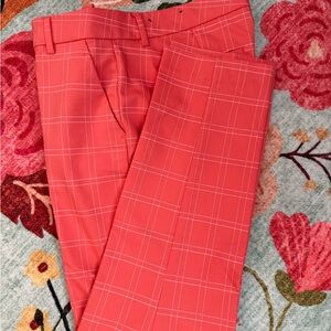 Liverpool coral and white plaid trousers